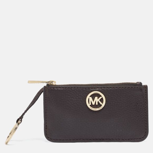 Michael Kors Dark Brown Leather Top Zip Coin Purse